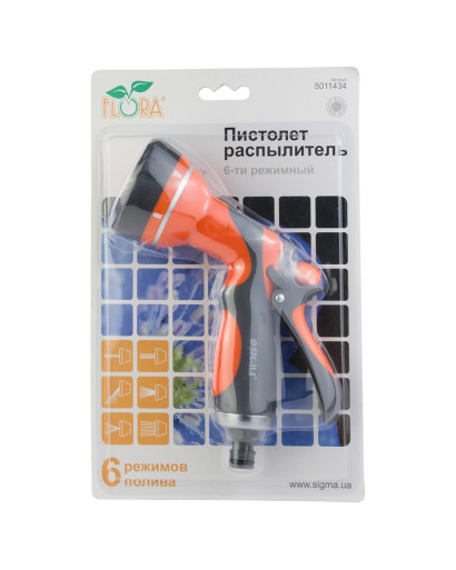 Пистолет распылитель 6-ти режимный (ABS+TPR) FLORA (5011434)