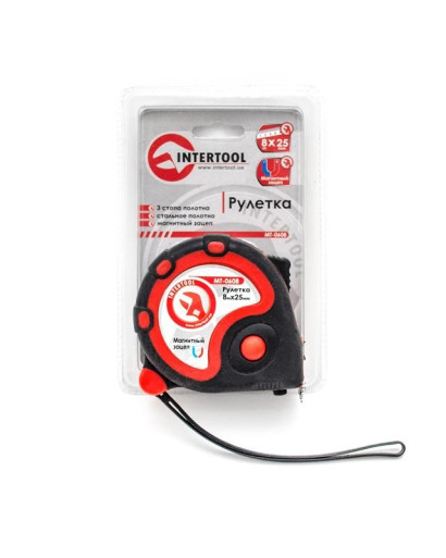 Рулетка с металлическим полотном 8 м х 25,0 мм INTERTOOL MT-0608