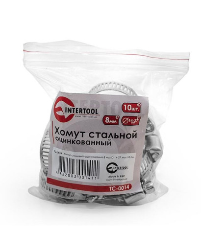 Хомут стальной оцинкованный 8 мм D 14-27 мм INTERTOOL TC-0014 Хомут стальной оцинкованный 8 мм D 14-27 мм INTERTOOL TC-0014