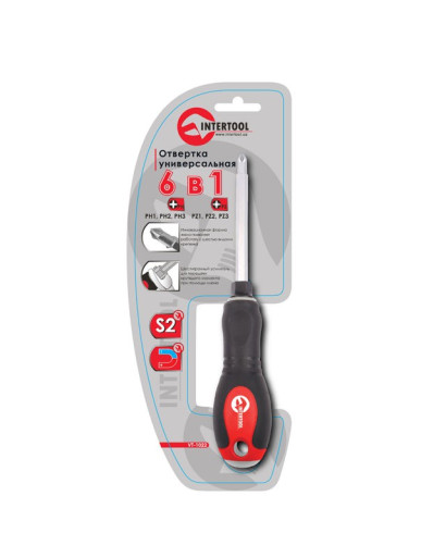 Отвертка крестовая 6 в 1 PH1, PH2, PH3, PZ1, PZ2, PZ3 INTERTOOL VT-1022