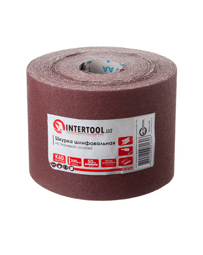 Шкірка шліфувальна на тканинній основі К60, 20cм * 50м INTERTOOL BT-0716 Шкірка шліфувальна на тканинній основі К60, 20cм * 50м INTERTOOL BT-0716