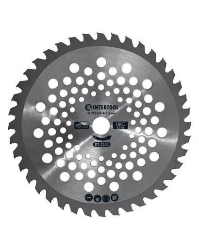 Ніж для мотокоси, тримера з твердосплавними напайками ø255x25.4x1.2мм 40T, HRC 82-86, хвилеподібний INTERTOOL DT-2352