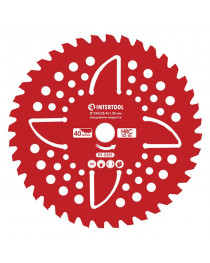 Ніж для мотокоси, тримера з твердосплавними напайками ø255x25.4x1.35мм 40T, HRC 82-86, 4 підрізні лопаті, анодоване покриття INTERTOOL DT-2355