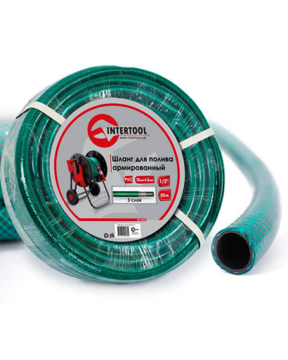 Шланг садовий, тришаровий, зелений, 1/2", 50 м, армований, PVC INTERTOOL GE-4026