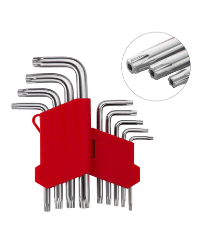 Набір ключів Г-подібних TORX з отвором 9 шт, Т10-Т50, CrV INTERTOOL HT-0604 Набір ключів Г-подібних TORX з отвором 9 шт, Т10-Т50, CrV INTERTOOL HT-0604