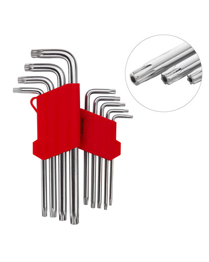Набір ключів Г-подібних TORX з отвором 9 шт, Т10-Т50, CrV, Big INTERTOOL HT-0606 Набір ключів Г-подібних TORX з отвором 9 шт, Т10-Т50, CrV, Big INTERTOOL HT-0606
