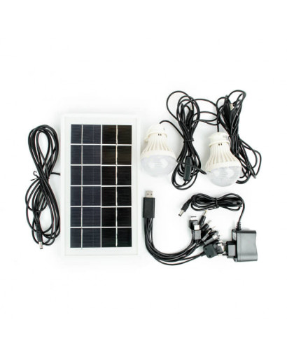 Ліхтар акумуляторний 1 LED 5 W + 22 SMD, виносна сонячна панель, виносні 2 LED лампи, кабель для зарядки телефону-планшета INTERTOOL LB-0105
