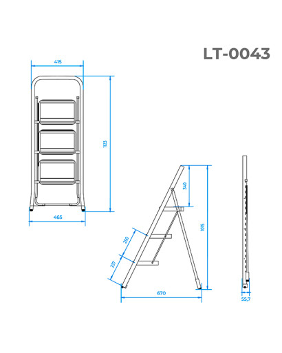 Стрем'янка сталева, 3 сходинки 300*200 мм, висота 1015 мм INTERTOOL LT-0043
