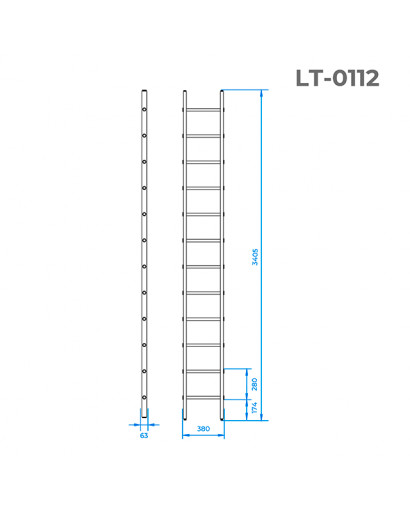 Драбина з алюмінію приставна, 12 сходів, 3,40 м INTERTOOL LT-0112