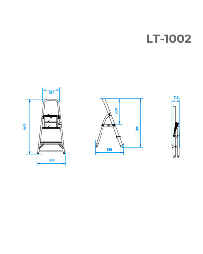 Стрем'янка з алюмінію, 2 сходинки, висота до платформи 410 мм INTERTOOL LT-1002 Стрем'янка з алюмінію, 2 сходинки, висота до платформи 410 мм INTERTOOL LT-1002