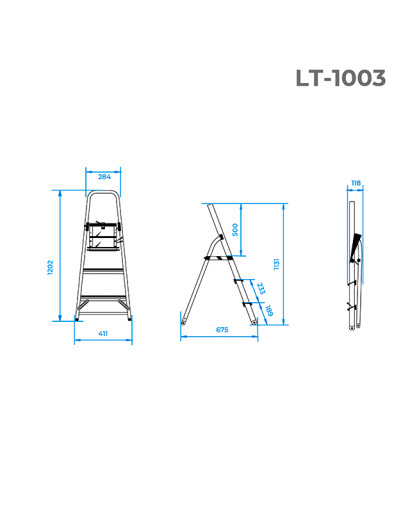 Стрем'янка з алюмінію, 3 сходинки, висота до платформи 630 мм INTERTOOL LT-1003