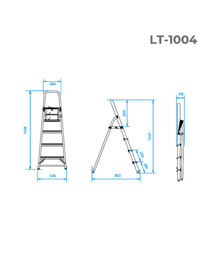 Стрем'янка з алюмінію, 4 сходинки, висота до платформи 850 мм INTERTOOL LT-1004