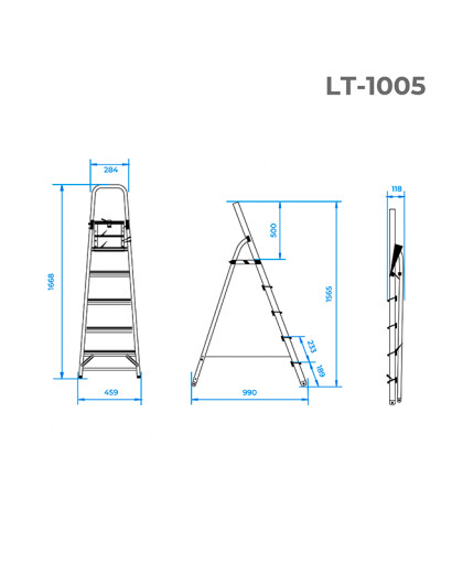 Стрем'янка з алюмінію, 5 сходинок, висота до платформи 1065 мм INTERTOOL LT-1005