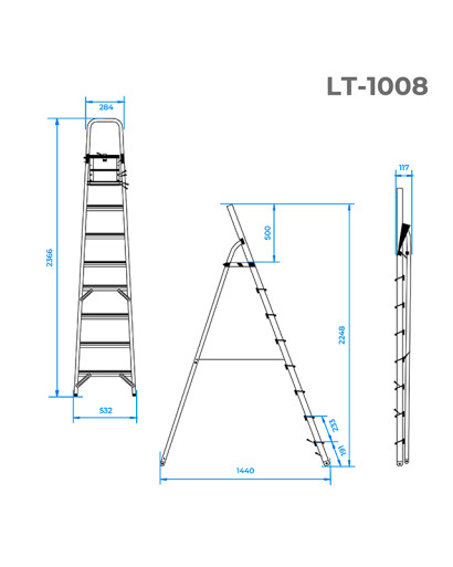 Стрем'янка з алюмінію, 8 сходинок, висота до платформи 1720 мм INTERTOOL LT-1008