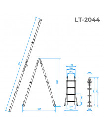 Драбина з алюмінію, універсальна розкладна, телескопічна 4*4 сход. INTERTOOL LT-2044