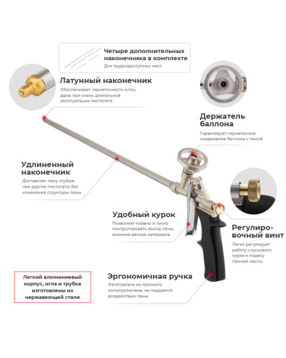 Пістолет для піни з довгим носиком 500мм + 4 насадки INTERTOOL PT-0650 Пістолет для піни з довгим носиком 500мм + 4 насадки INTERTOOL PT-0650