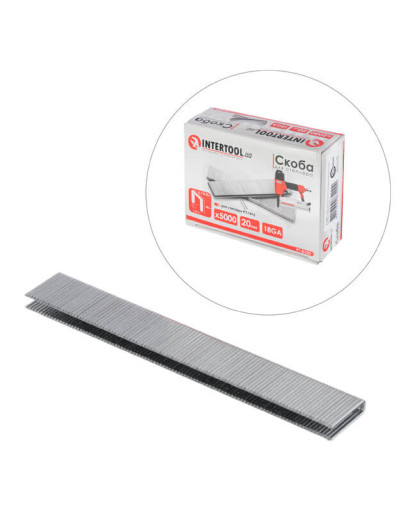 Скоба 20×5,7(5,8) мм*1,25×1,0 мм, 18GA, 5000 од/упак, для степлера PT-1612 INTERTOOL PT-8320 Скоба 20×5,7(5,8) мм*1,25×1,0 мм, 18GA, 5000 од/упак, для степлера PT-1612 INTERTOOL PT-8320