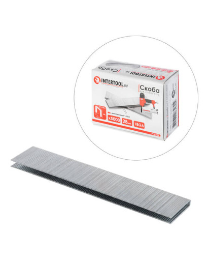 Скоба 28×5,7(5,8) мм*1,25×1,0 мм, 18GA, 5000 од/упак, для степлера PT-1612 INTERTOOL PT-8328 Скоба 28×5,7(5,8) мм*1,25×1,0 мм, 18GA, 5000 од/упак, для степлера PT-1612 INTERTOOL PT-8328