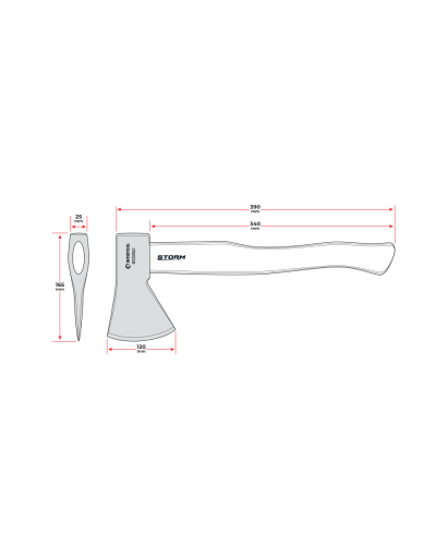 Сокира 800 г, карбонізована ручка, 48-57 HRC STORM INTERTOOL HT-0268
