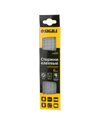 Стрижні клейові Ø8×200мм 6шт (запах троянди) SIGMA (2705341) 
