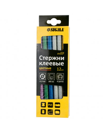 Набір стрижнів клейових Ø11.2×200мм 12шт 0.24кг (кольорові) SIGMA (2713151) 