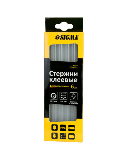 Стрижні клейові Ø11.2×200мм 6шт (флуоресцентні) SIGMA (2714251) 