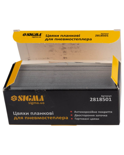 Цвяхи планкові 50*1.25*1мм для пневмостеплера, уп.5000шт SIGMA (2818501) Цвяхи планкові 50*1.25*1мм для пневмостеплера, уп.5000шт SIGMA (2818501)