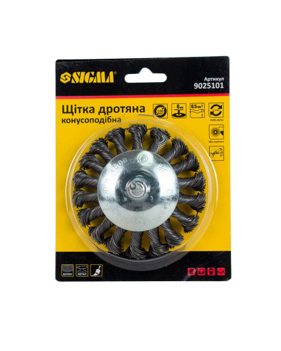 Щітка дротяна конусоподібна Ø100мм хвостовик Ø6мм (сталева кручена) SIGMA (9025101) Щітка дротяна конусоподібна Ø100мм хвостовик Ø6мм (сталева кручена) SIGMA (9025101)