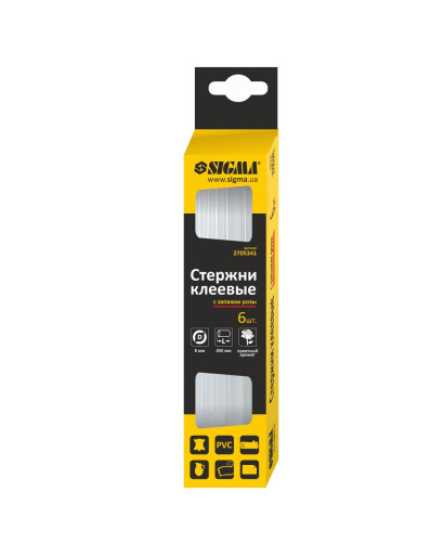 Стрижні клейові Ø11.2×200мм 6шт (запах троянди) SIGMA (2715351) 