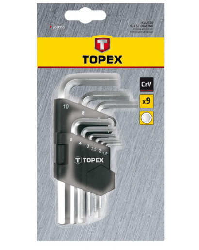 Набор шестигранных ключей коротких 1.5-10мм, 9шт TOPEX 
