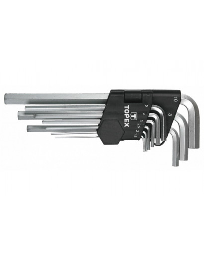 Набор шестигранных ключей длинных 1.5-10 мм, 9 шт CrV TOPEX